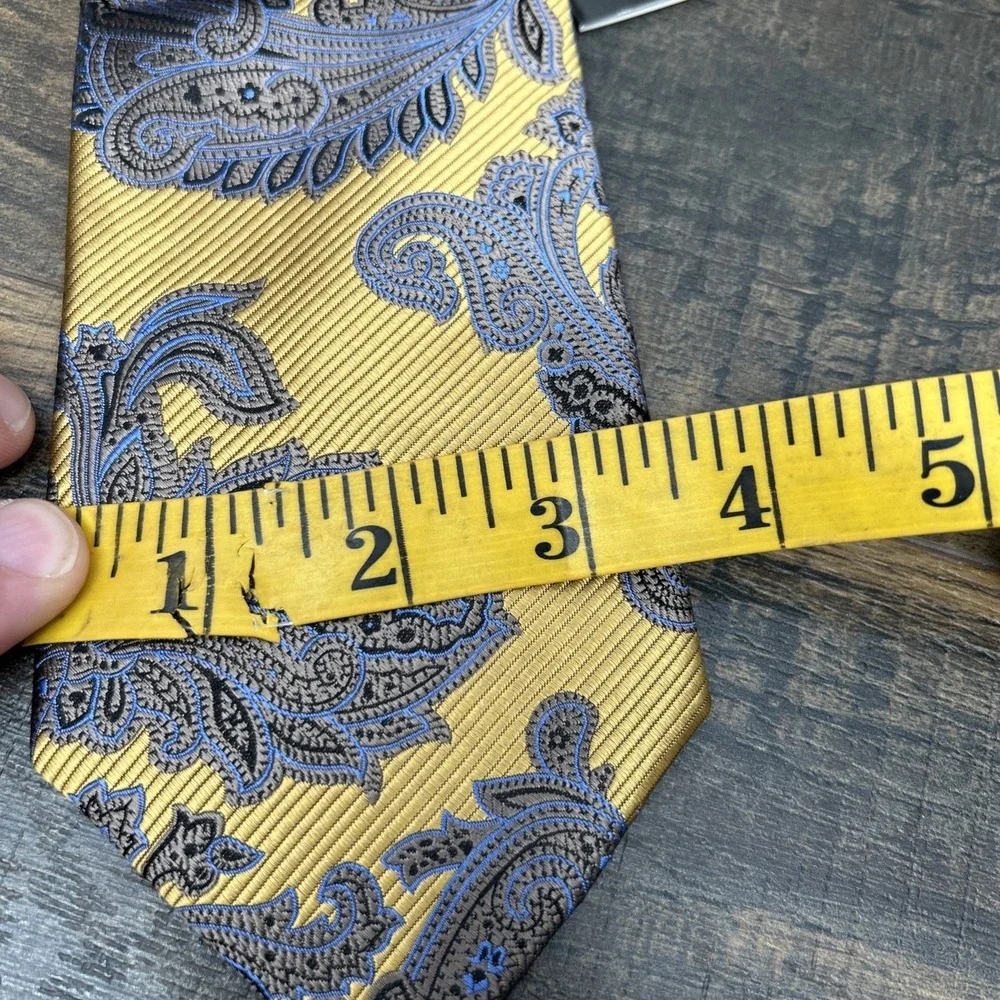 JOS. A. BANK Signature Gold Silk Necktie PAISLEY FLORAL Yellow/Blue NWT